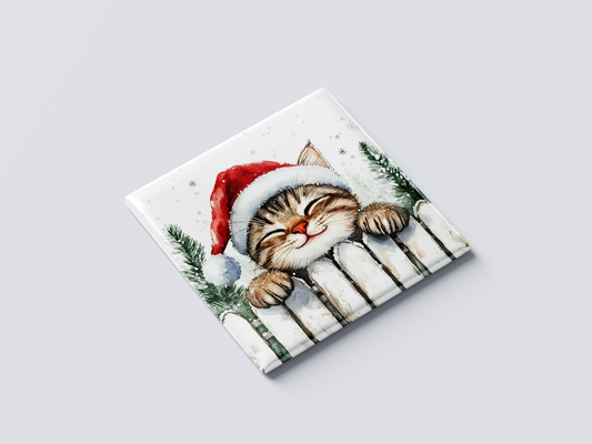 Christmas Cat on Fence